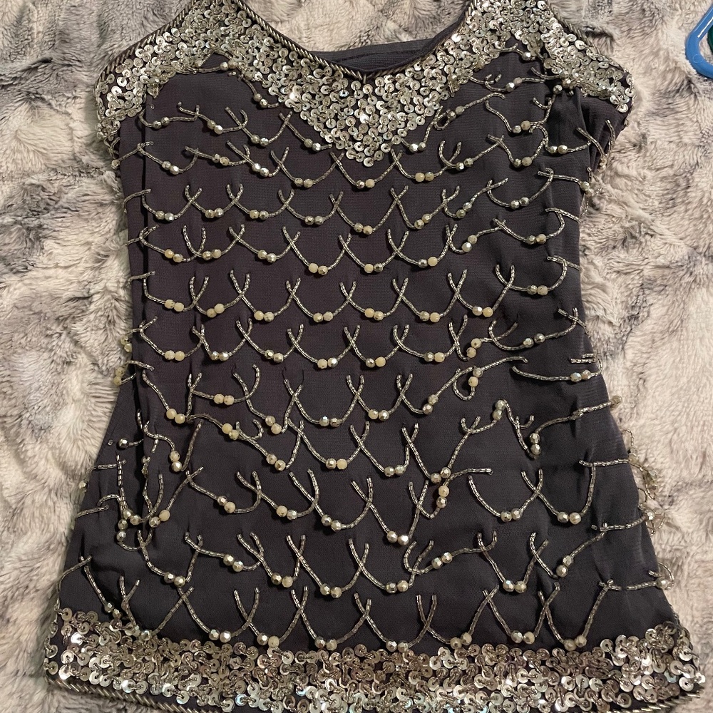 Vintage Beaded sequin embroidered top with adjustable straps , size S-M - Picture 3 of 12